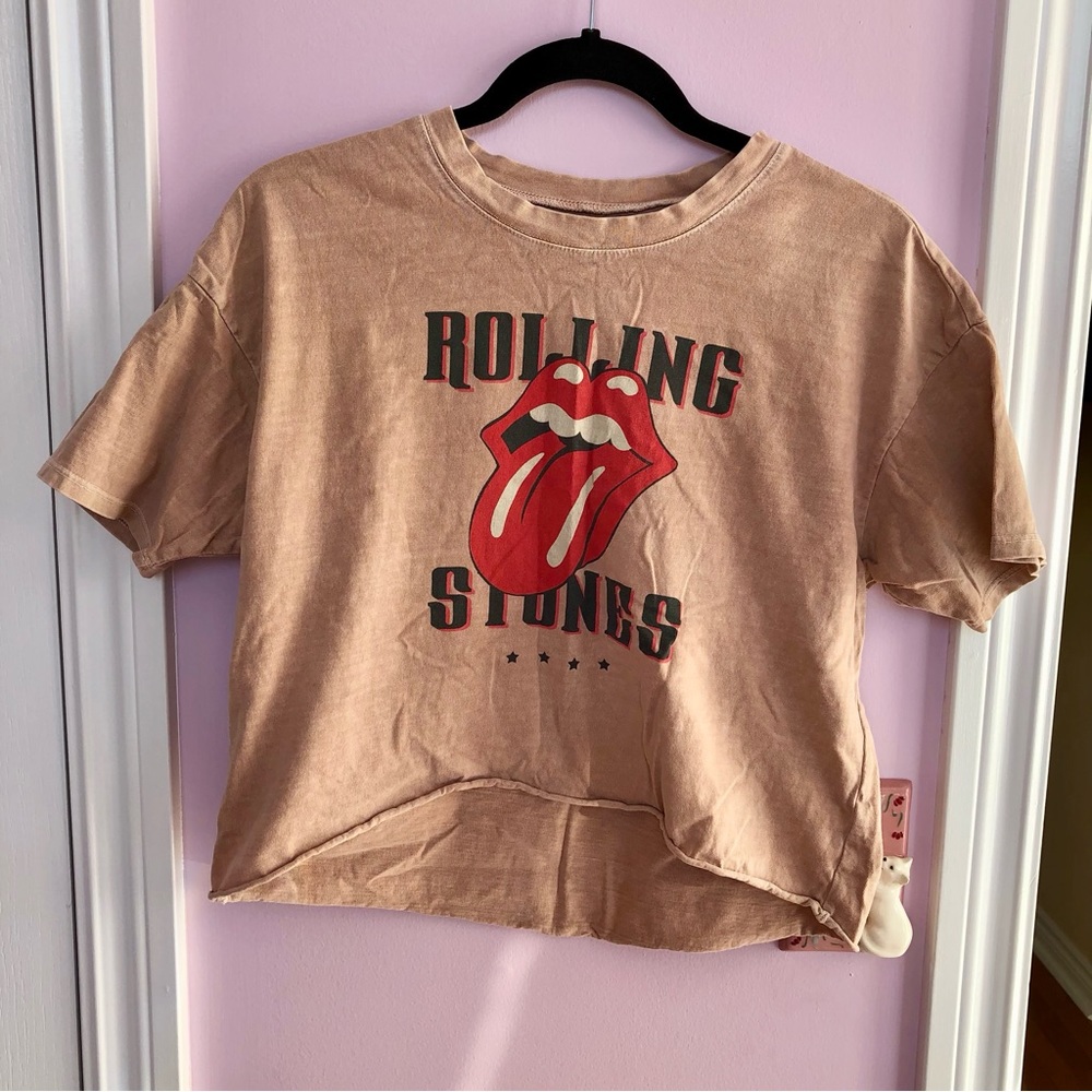 Rolling Stones Cropped Light Brown Short Sleeve T-Shirt
